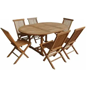 Comparateur de prix : Happy Garden Salon de jardin en teck LOMBOK - table ronde extensible - 6 places TU