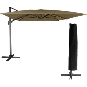 Comparateur de prix : Parasol déporté MOLOKAI rectangulaire 3x4m taupe + housse Happy Garden