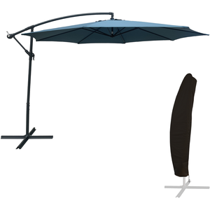 Comparateur de prix : HAPPY GARDEN Parasol déporté OAHU rond 3,50m de diamètre bleu gris + housse TU