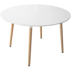 Comparateur de prix : HAPPY GARDEN Table à manger ronde style scandinave blanche et bois de hêtre