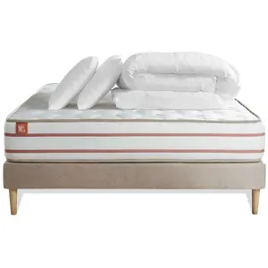 Marmottes & Co Pack Prêt A Dormir Matelas Le Doux 140x190cm Memoire De Forme - Ep. 24cm + Sommier Kit Beige + 2 Oreillers + Couette 240x220 pas cher