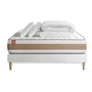 Marmottes and Co Pack Prêt A Dormir Matelas Le Délicat 140x200cm Ressorts Ensaches + Memoire De Forme + Sommier Kit Blanc pas cher