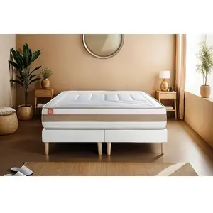 Non communiqué Ensemble sommier matelas LE TENDRE 200x200cm Ressorts ensachés + Mémoire de forme 7 zones de confort - Ep. 28cm + double sommiers Blanc pas cher