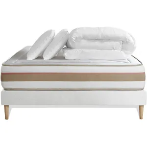 Marmottes & Co Pack Prêt A Dormir Matelas Le Tendre 140x200 Ressorts Ensaches + Memoire De Forme + Sommier Blanc + 2 Oreillers + Couette pas cher