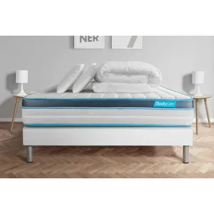 BODYCARE Pack matelas BodyFit sommier kit blanc Couette et 2 oreillers pas cher