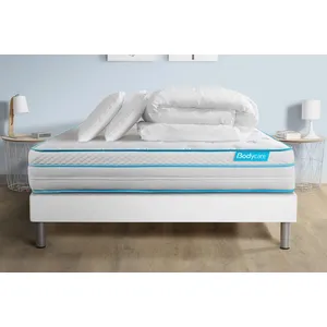 BODYCARE Pack matelas BodyMax sommier kit blanc Couette et 2 oreillers pas cher