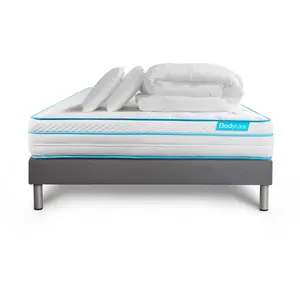 BODYCARE Pack matelas BodyMax sommier kit gris Couette et 2 oreillers pas cher