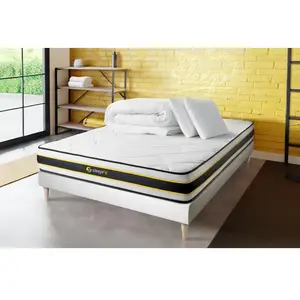 Sleepfit Pack Prêt A Dormir 180x200 Matelas Flexy + Sommier Kit Blanc + 2 Oreillers Memoire De Forme 60x40cm + Couette Percale 260x240cm pas cher