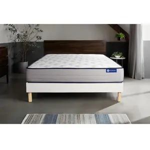 Actisom Ensemble 200x200 Matelas Mémoire de forme Sommier kit Blanc pas cher
