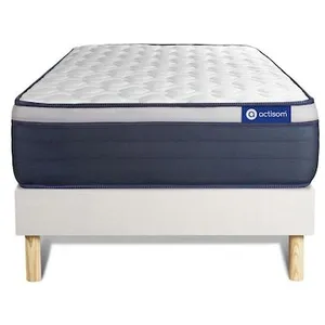 Actisom Ensemble 90x190 Matelas Mémoire de forme Sommier kit Blanc
