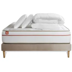 Marmottes & Co Pack Prêt A Dormir Matelas Le Paisible 160x200cm Memoire De Forme Biovisco + Sommier Beige + 2 Oreillers + Couette 260x240 pas cher