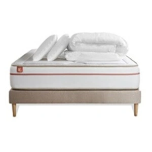 Marmottes and Co Pack Prêt A Dormir Matelas Le Paisible 140x200cm Memoire De Forme Biovisco + Sommier Beige + 2 Oreillers + Couette 240x220cm pas cher