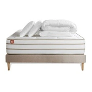 Marmottes & Co Pack Prêt A Dormir Matelas Le Douillet 140x200cm Memoire De Forme Biovisco + Sommier Kit Beige + 2 Oreillers + Couette pas cher
