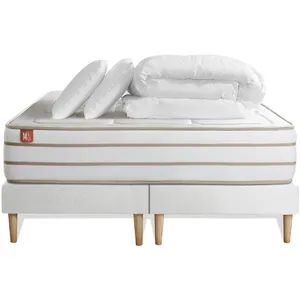 Marmottes & Co Pack Prêt A Dormir Matelas Le Douillet 200x200cm Memoire De Forme Biovisco + Double Sommiers Blanc + 2 Oreillers + Couette