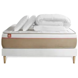 Marmottes & Co Pack Prêt A Dormir Matelas Le Soyeux 200x200cm Ressorts Ensaches + Memoire De Forme Biovisco + Sommier Kit Blanc