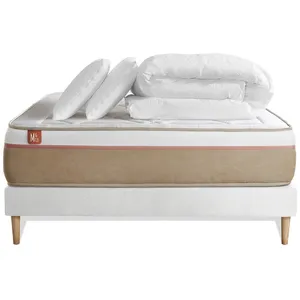 Marmottes & Co Pack Prêt A Dormir Matelas Le Soyeux 140x190cm Ressorts Ensaches + Memoire De Forme Biovisco + Sommier Kit Blanc pas cher