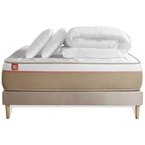 Marmottes and Co Pack Prêt A Dormir Matelas Le Soyeux 140x200cm Ressorts Ensaches + Memoire De Forme Biovisco + Sommier Kit Beige pas cher