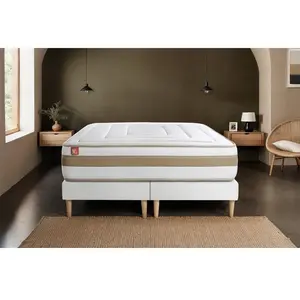 Non communiqué Ensemble sommier matelas LE RAFFINÉ 200x200cm Ressorts ensachés + Mémoire de forme BioVisco - Maxi épaisseur 26cm + double sommiers Blanc pas cher