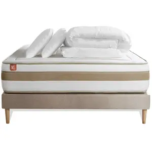 Comparateur de prix : Marmottes & Co Pack Prêt A Dormir Matelas Le Raffiné 140x190cm Ressorts Ensaches + Memoire De Forme Biovisco + Sommier Beige