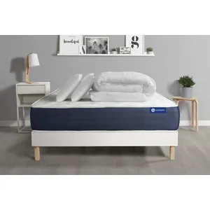 Actisom Pack sommier kit matelas Mémoire de forme avec couette et oreillers pas cher