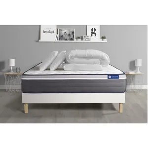 Actisom Pack sommier kit matelas Mémoire de forme avec couette et oreillers