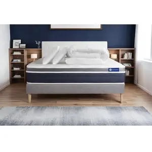 Actisom Pack sommier kit matelas Hybride 140x200 Gris Oreiller couette pas cher