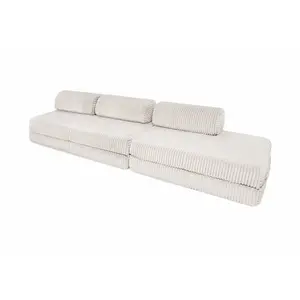 AUTRES Canapé droit convertible 5 places - Velours côtelé XL - Blanc pas cher
