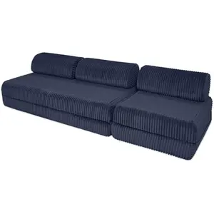 AUTRES Canapé convertible et modulable 4 places en velours bleu pas cher
