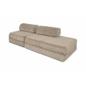 AUTRES Canapé droit convertible 3 places - velours côtelé xl - taupe K... pas cher