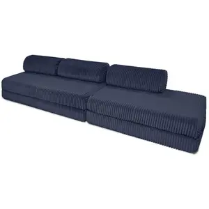 AUTRES Canapé convertible et modulable 5 places en velours bleu pas cher