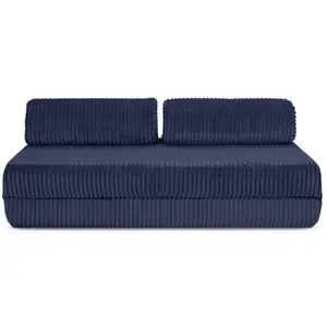 AUTRES Canapé droit convertible 3 places - velours côtelé xl - bleu KIM3TIL77 pas cher