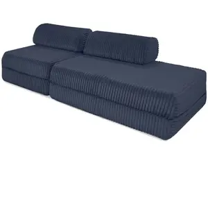 AUTRES Canapé convertible et modulable 3 places en velours bleu pas cher