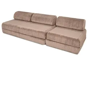AUTRES Canapé convertible et modulable 4 places en velours marron pas cher