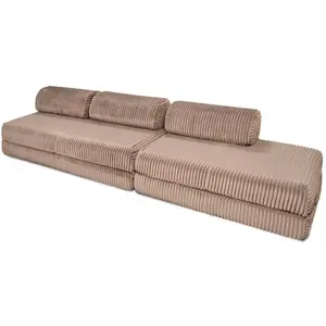 AUTRES Canapé convertible et modulable 5 places en velours marron pas cher