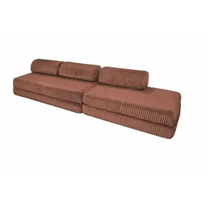 AUTRES Canapé convertible et modulable 5 places en velours terracotta pas cher