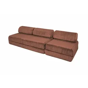 AUTRES Canapé droit convertible 4 places - Velours côtelé XL - Terracotta pas cher