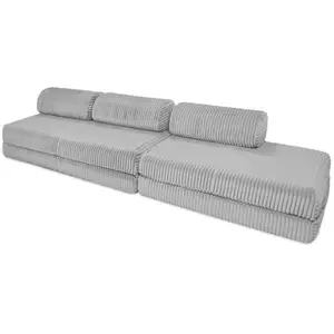 AUTRES Canapé droit convertible 5 places - Velours côtelé XL - Gris clair pas cher