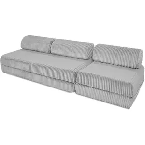 AUTRES Canapé droit convertible 4 places - Velours côtelé XL - Gris clair pas cher