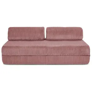 AUTRES Canapé droit convertible 3 places - velours côtelé xl - rose KIM3TIL62 pas cher