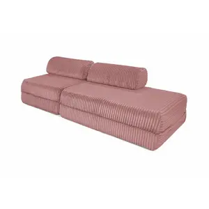 AUTRES Canapé droit convertible 3 places - velours côtelé xl - rose KIM21TIL62 pas cher