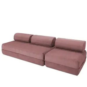 AUTRES Canapé droit convertible 4 places - velours côtelé - rose KIM31LIN62 pas cher