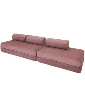 AUTRES Canapé droit convertible 5 places - velours côtelé - rose KIM32LIN62 pas cher