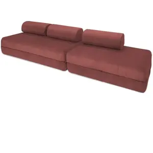 AUTRES Canapé droit convertible 5 places - velours côtelé - rouge KIM32LIN57 pas cher