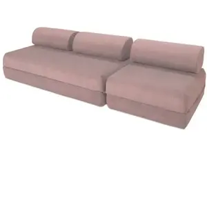 AUTRES Canapé convertible et modulable 4 places en velours rose pas cher