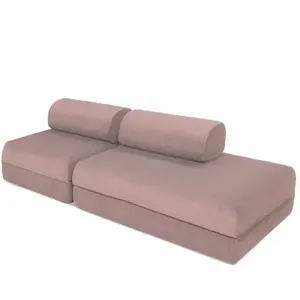 AUTRES Canapé convertible et modulable 3 places en velours rose pas cher