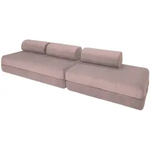 AUTRES Canapé convertible et modulable 5 places en velours rose pas cher