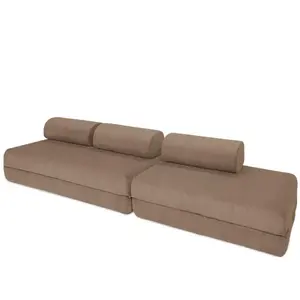 AUTRES Canapé droit convertible 5 places - velours côtelé - taupe KIM32LIN17 pas cher