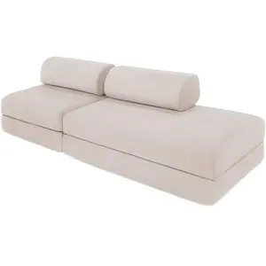 KIMO Canapé droit convertible 3 places - tissu imperméable - beige clair Canapé Modulable & Compréssé pas cher