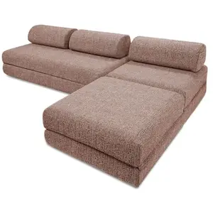 kimo. Canapé droit convertible et modulable 6 places en tweed rouge pas cher
