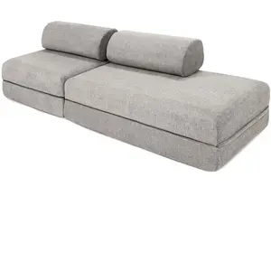 AUTRES Canapé droit convertible et modulable 3 places en tissu lisse gris pas cher